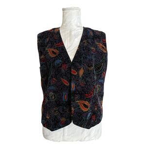 Vintage Purple Paisley Corduroy Open Front Vest Medium